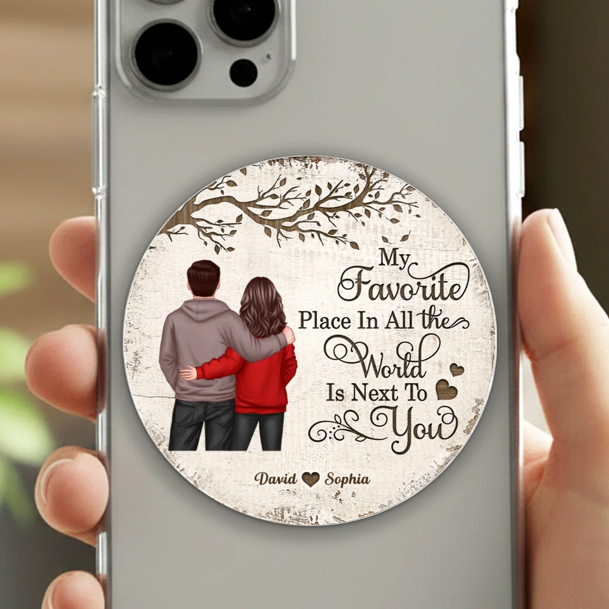 Couple Back View Favorite Place In The World - Personalized Acrylic Magnetic Phone Grip - Anniversary, Valentine's Day Gift, Gift For Her, Gift For Him - Image 18
