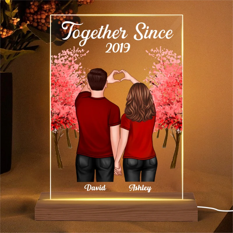 Couple Back View Heart Hands Red Tree Personalized Plaque LED Night Light - Image 4