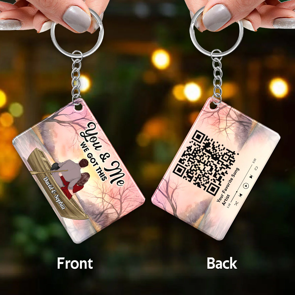 Couple Back View In Boat On Lake Favorite Song QR Code Personalized Acrylic Keychain - Image 2