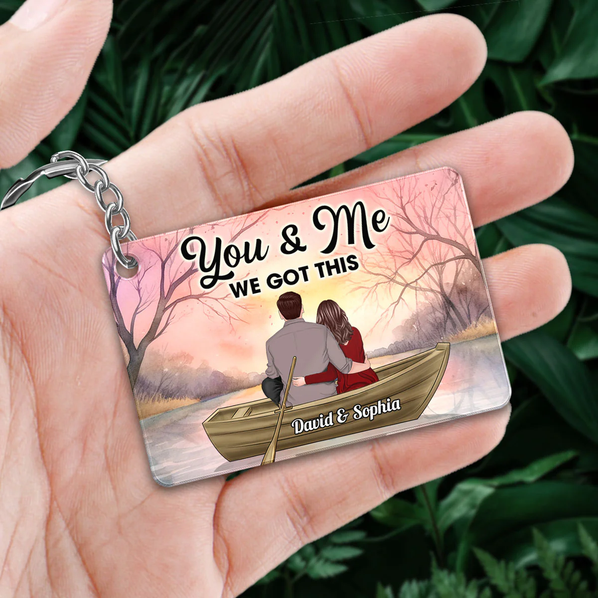 Couple Back View In Boat On Lake Favorite Song QR Code Personalized Acrylic Keychain - Image 3