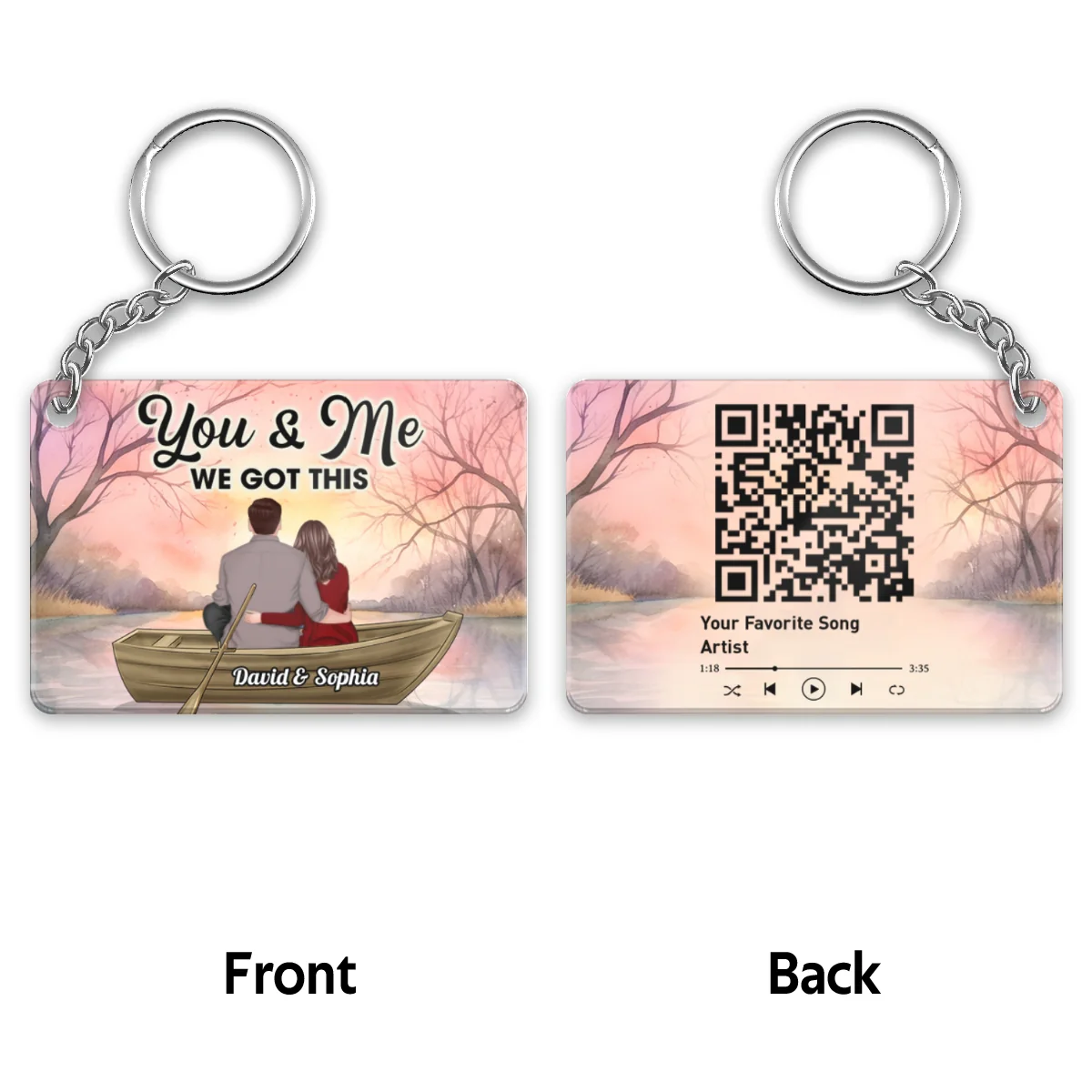 Couple Back View In Boat On Lake Favorite Song QR Code Personalized Acrylic Keychain - Image 4