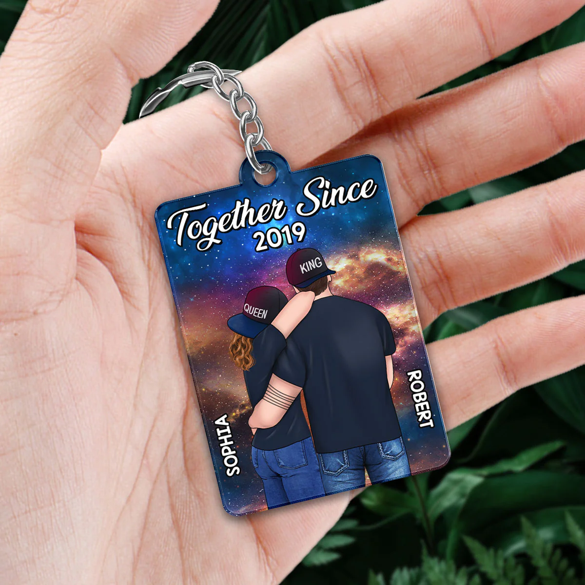 Couple Back View In Galaxy Favorite Song QR Code Personalized Acrylic Keychain - Image 2