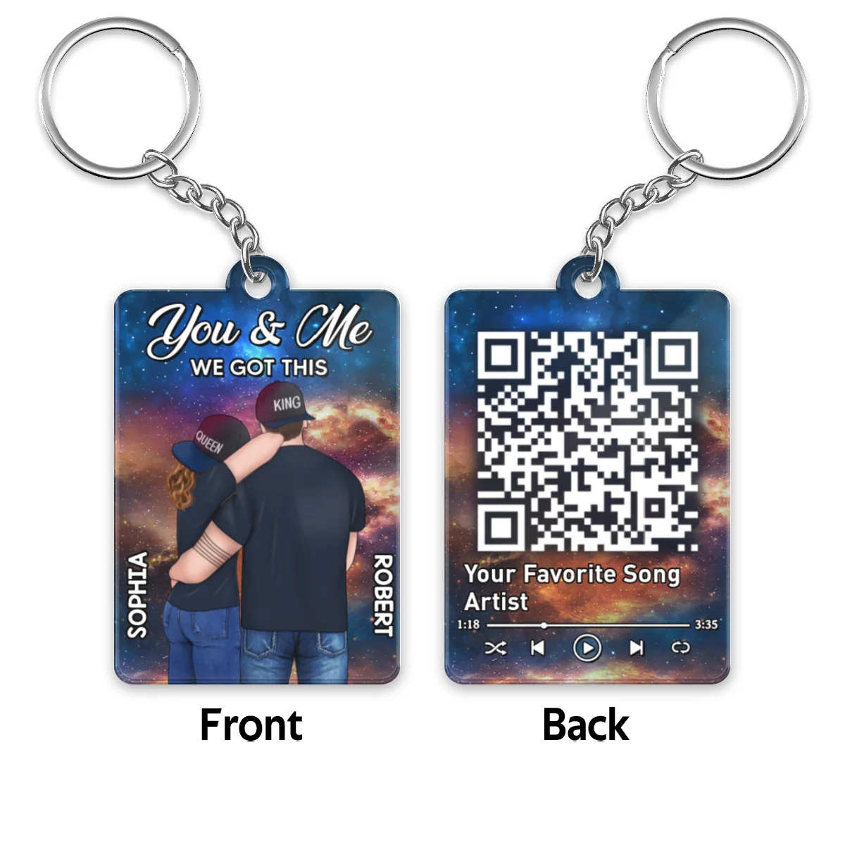 Couple Back View In Galaxy Favorite Song QR Code Personalized Acrylic Keychain - Image 4