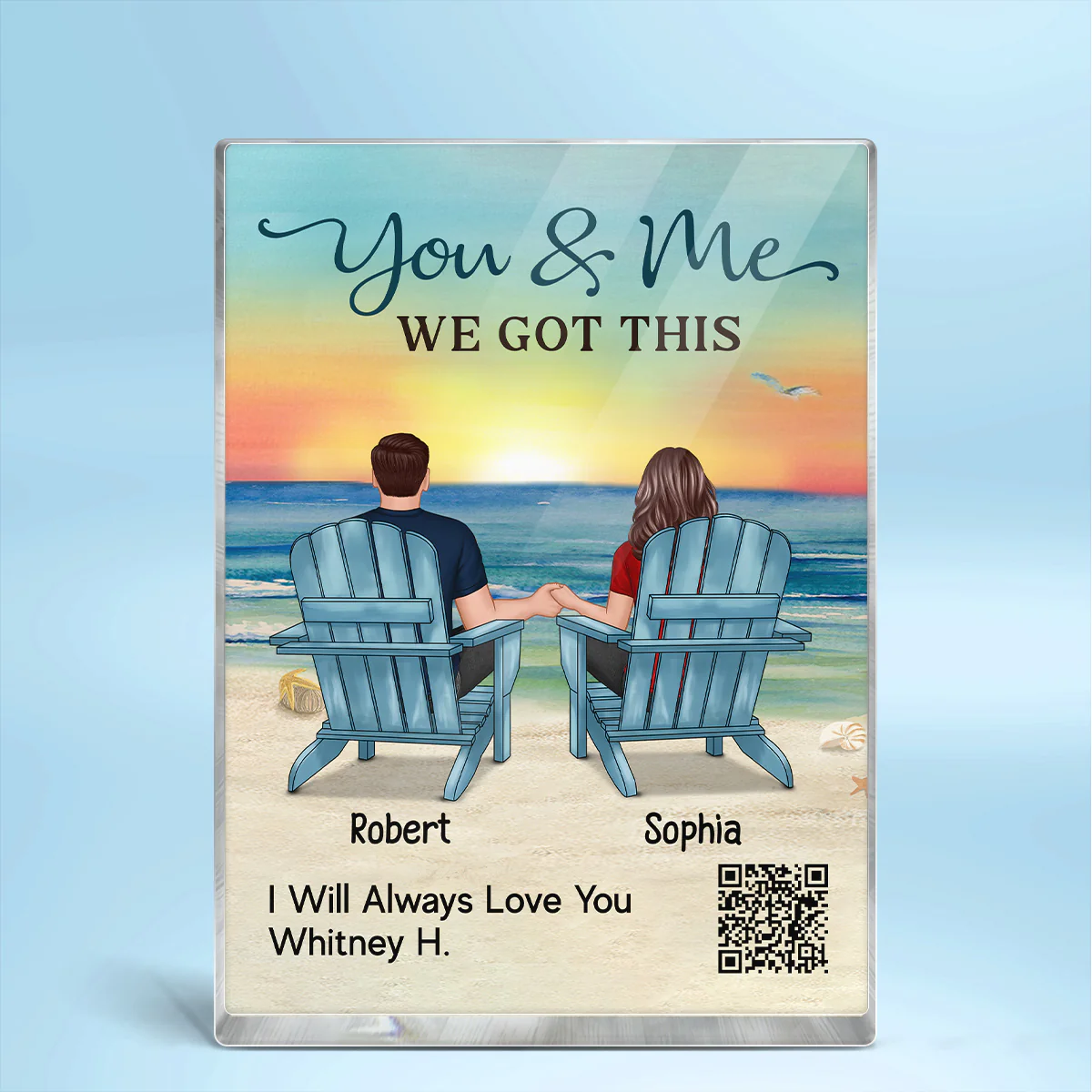 Couple Back View Sitting At Beach Favorite Song QR Code Personalized Acrylic Block Plaque - Image 2