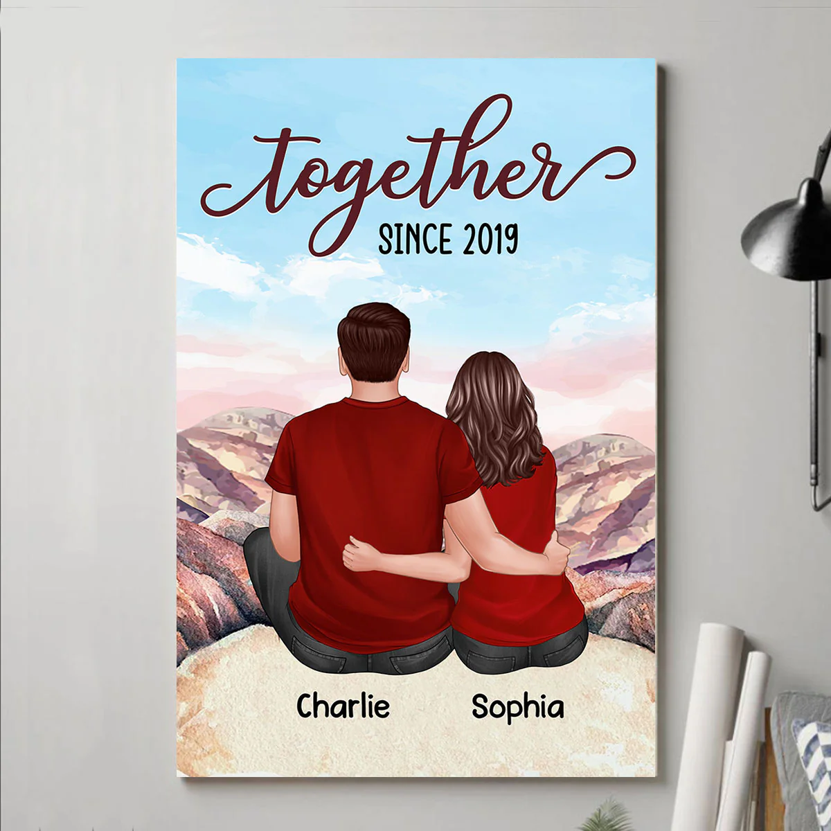 Couple Back View Sitting On The Cliff Personalized Vertical Poster - Image 2