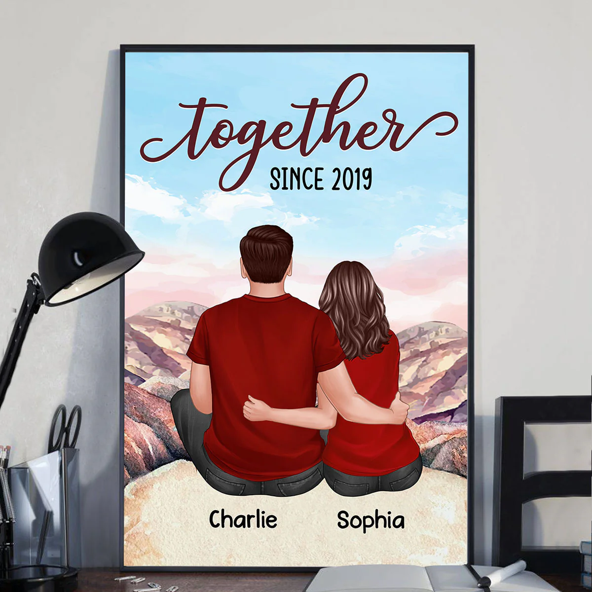 Couple Back View Sitting On The Cliff Personalized Vertical Poster - Image 3