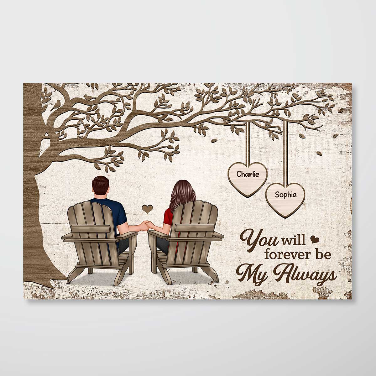 Couple Back View Sitting Under Tree Personalized Poster, Perfect Anniversary Gift For Him, For Her - Image 7
