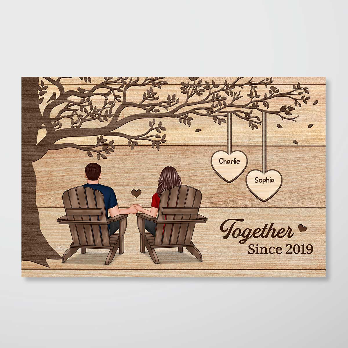 Couple Back View Sitting Under Tree Personalized Poster, Perfect Anniversary Gift For Him, For Her - Image 8