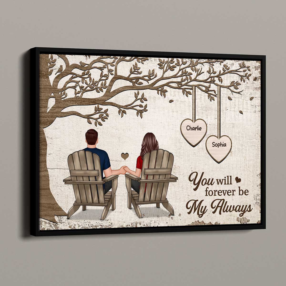 Couple Back View Sitting Under Tree Personalized Poster, Perfect Anniversary Gift For Him, For Her - Image 9