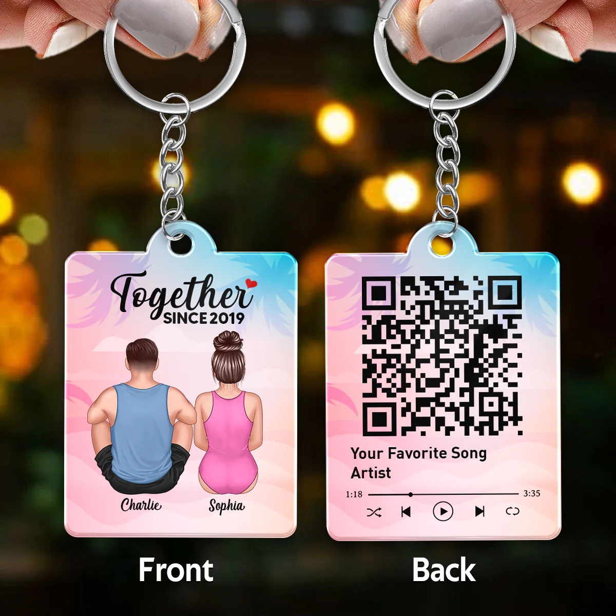 Couple Back View Summer Vibe Favorite Song QR Code Personalized Acrylic Keychain - Image 3