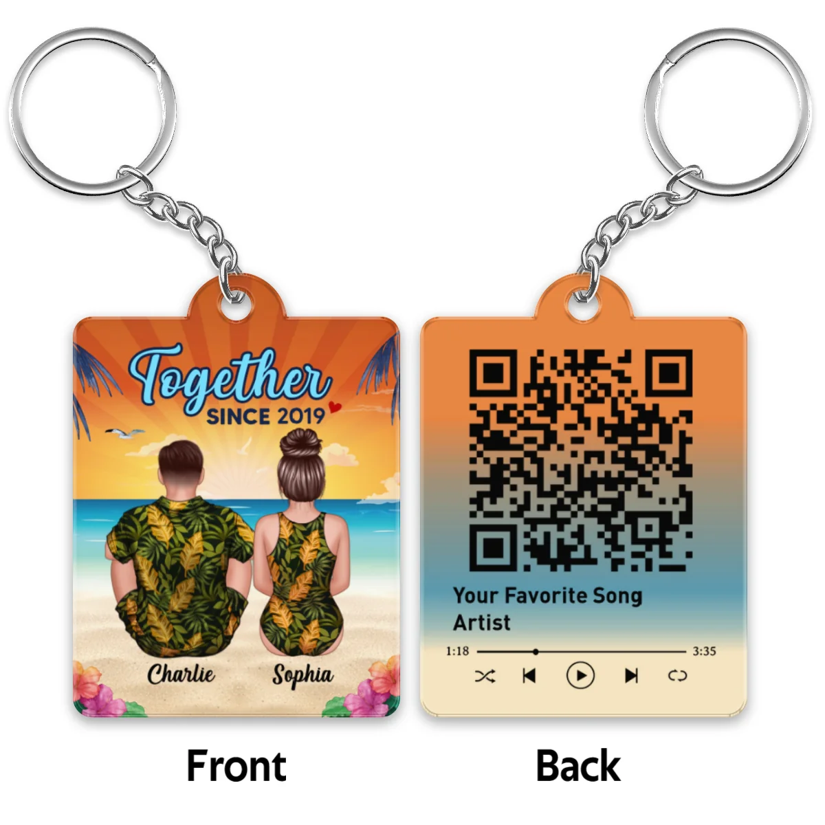 Couple Back View Summer Vibe Favorite Song QR Code Personalized Acrylic Keychain - Image 4