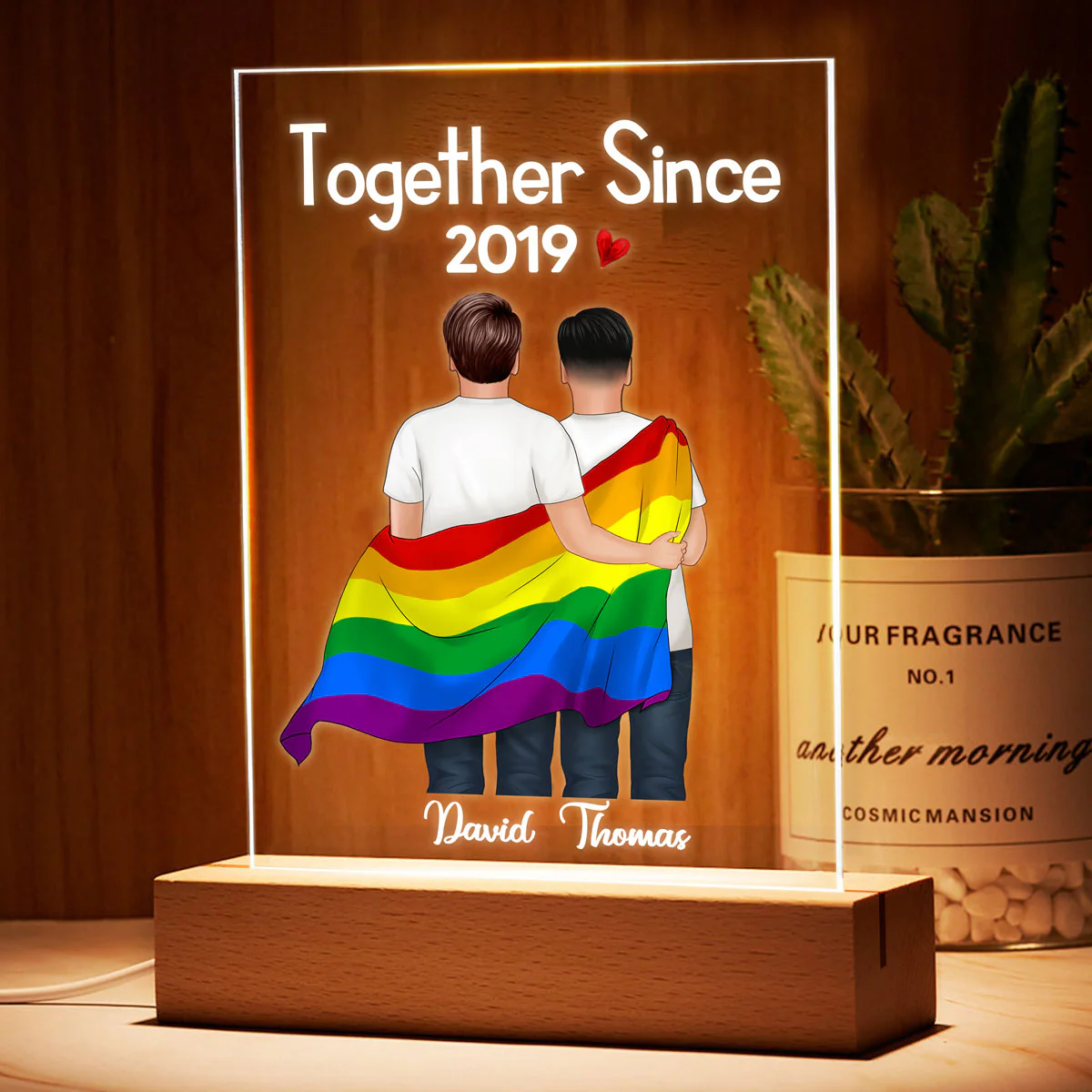 Couple Back View Together Since LGBTQ+ Personalized Rectangle Acrylic Plaque With LED Night Light - Image 3