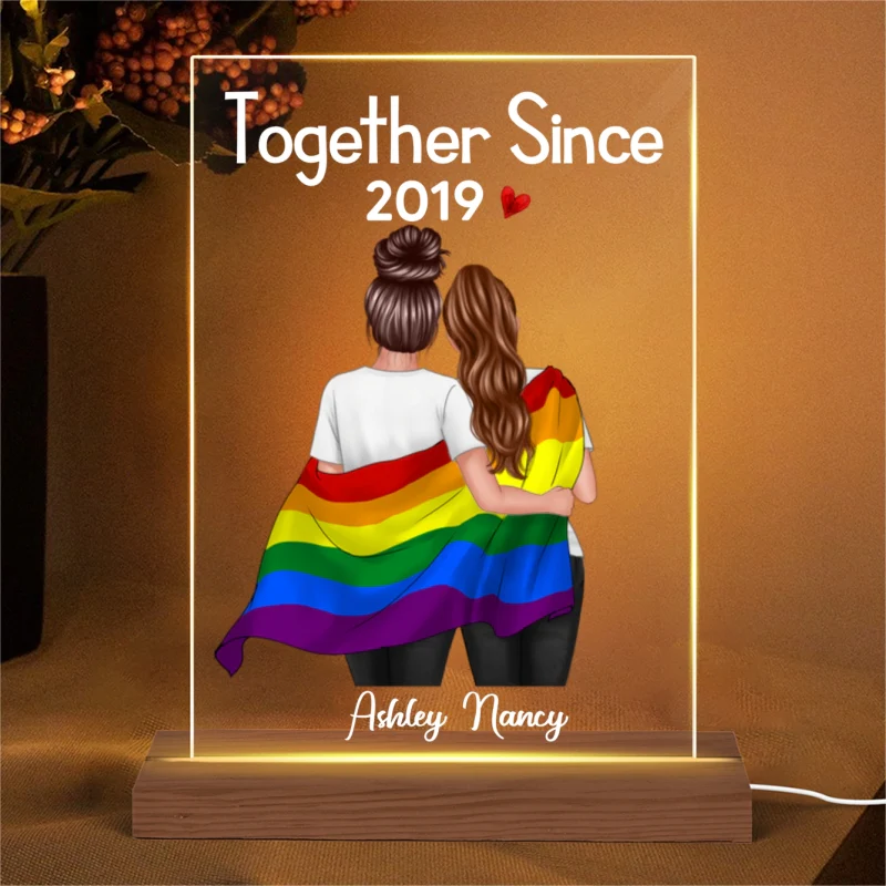 Couple Back View Together Since LGBTQ+ Personalized Rectangle Acrylic Plaque With LED Night Light - Image 4