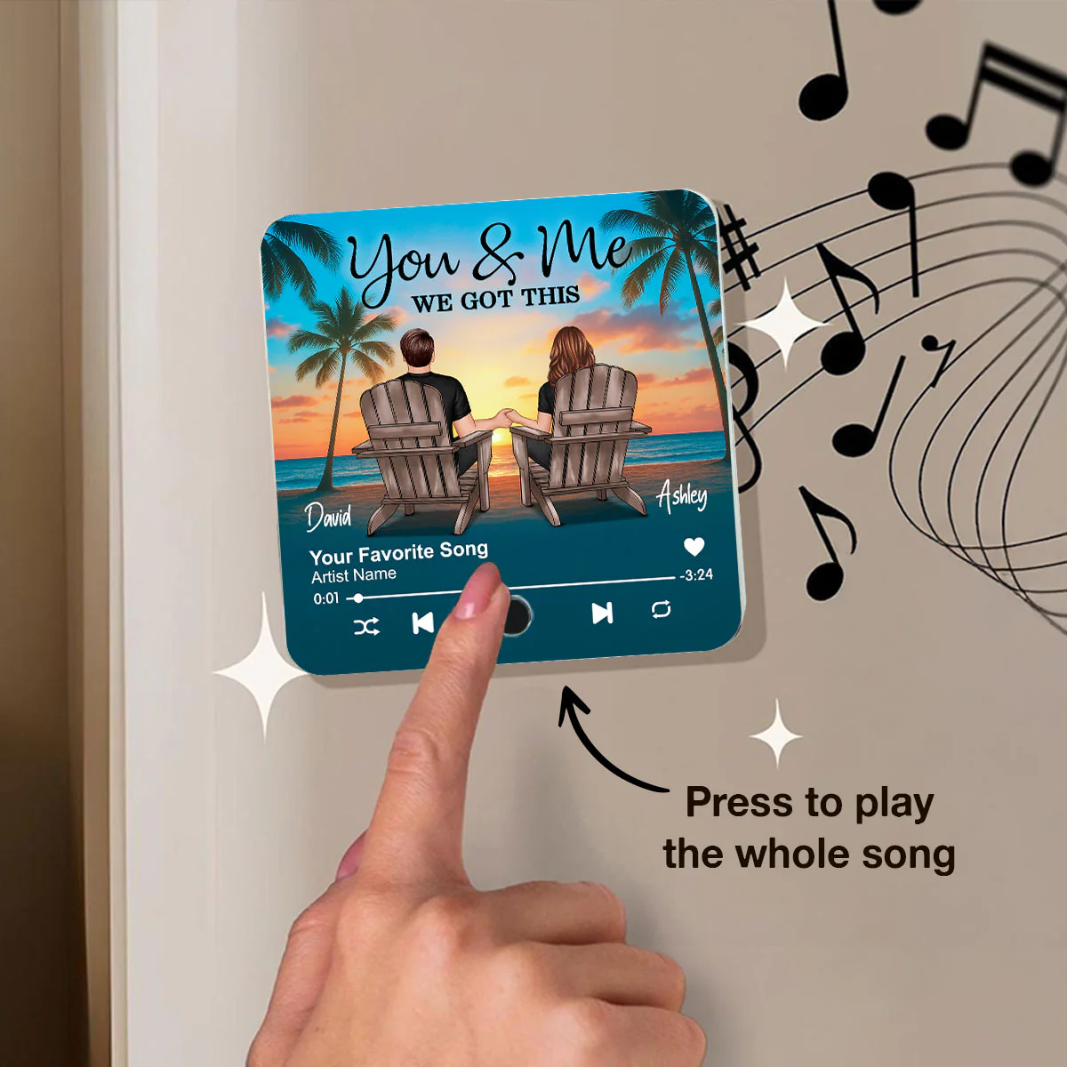 Couple Beach Sunset Under Tree Palm Personalized Music Fridge Magnet, Anniversary gift for him, for her - Image 4