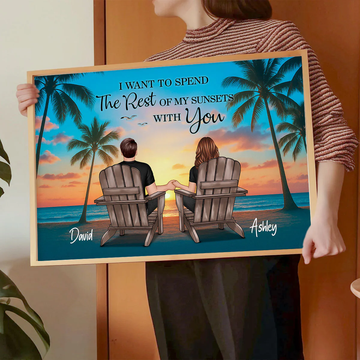 Couple Beach Sunset Under Tree Palm Personalized Poster, Anniversary gift for him, for her - Image 10