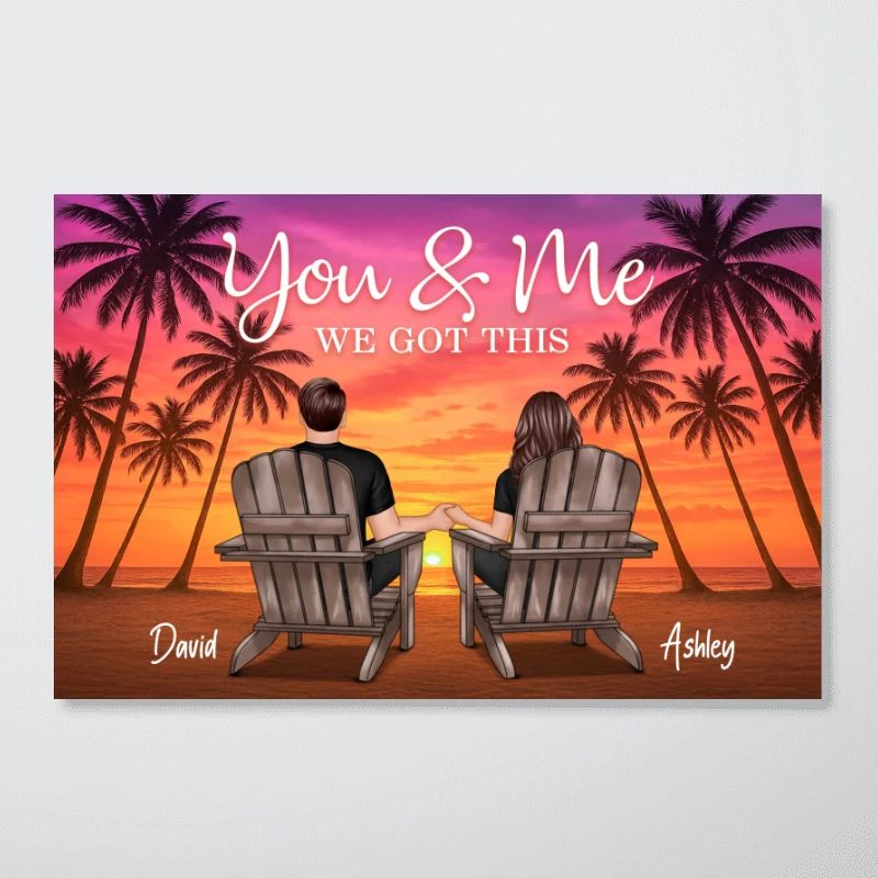 Couple Beach Sunset Under Tree Palm Personalized Poster, Anniversary gift for him, for her - Image 12