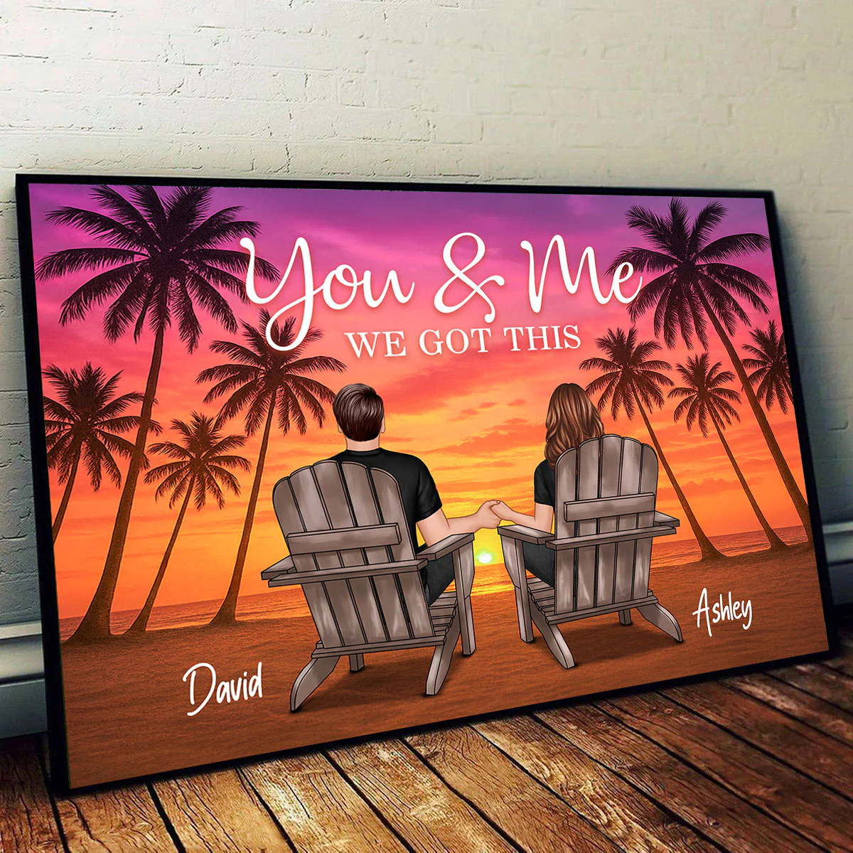 Couple Beach Sunset Under Tree Palm Personalized Poster, Anniversary gift for him, for her - Image 8