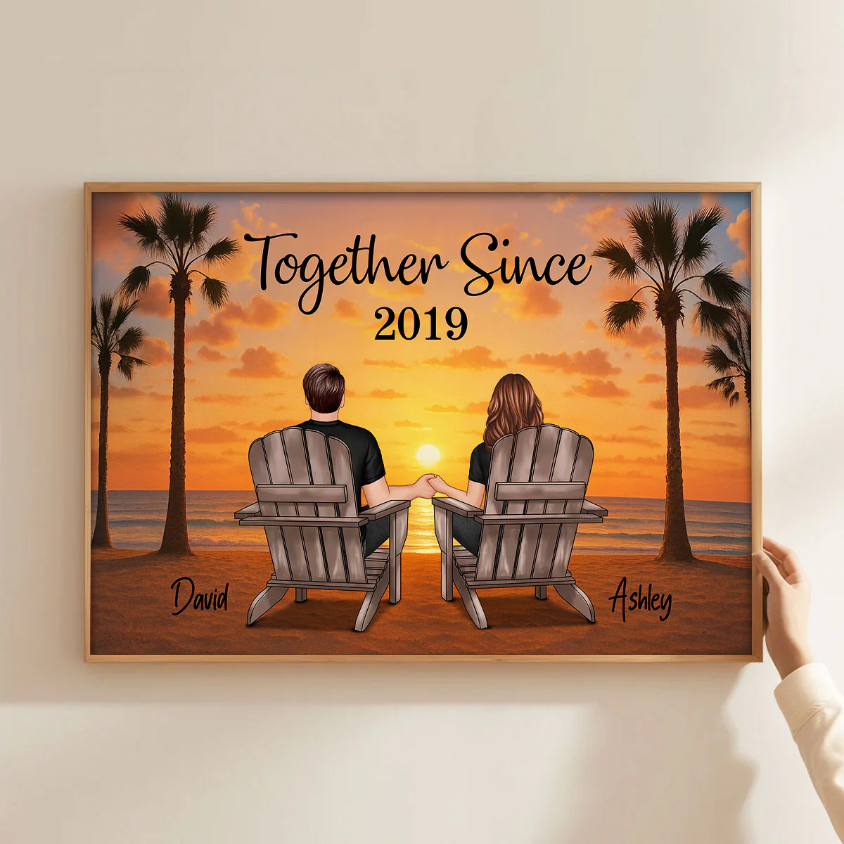 Couple Beach Sunset Under Tree Palm Personalized Poster, Anniversary gift for him, for her - Image 9