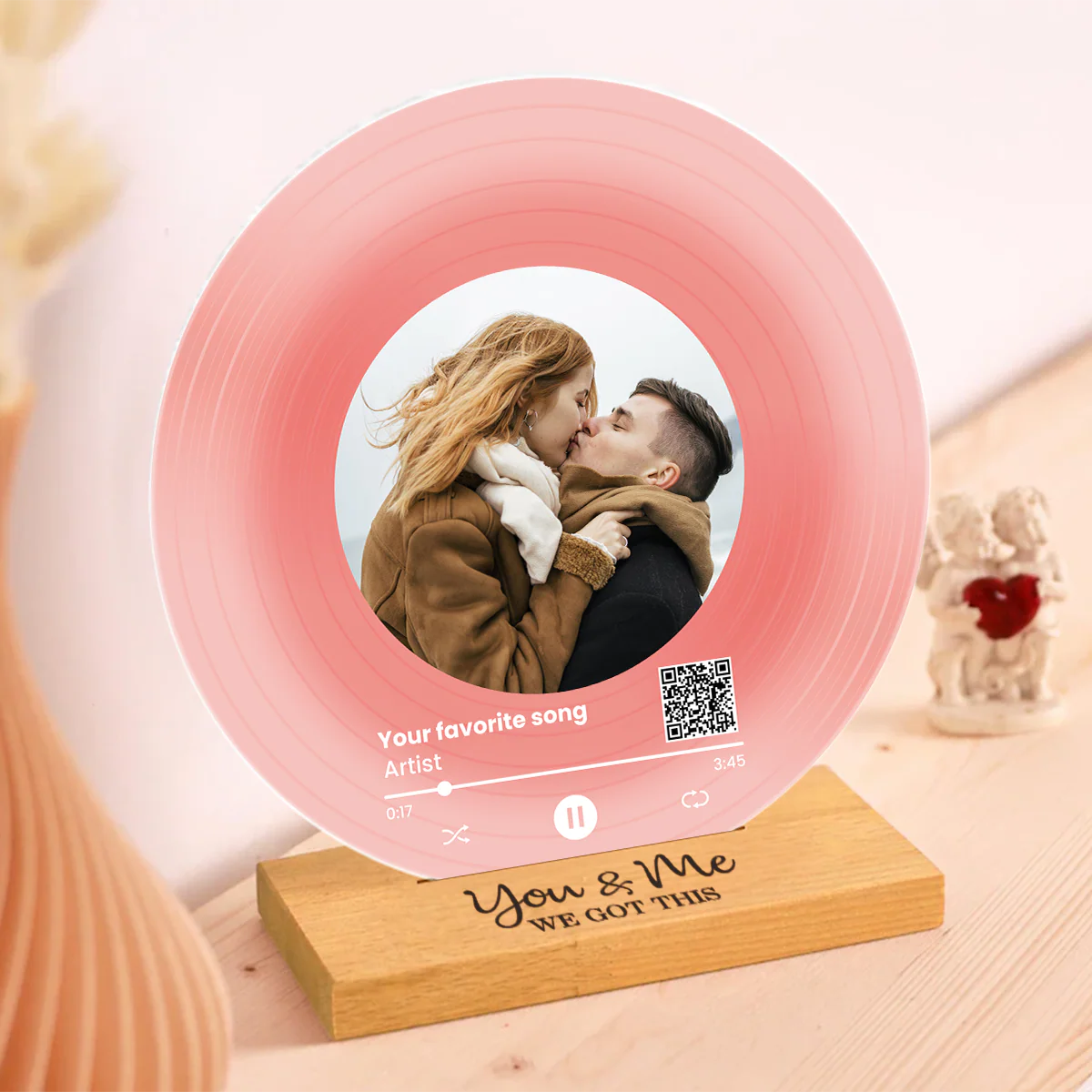 Couple Besties Family Photo Favorite Song Scannable QR Code Personalized Acrylic Record Plaque, Heartfelt Gift For Couple, For Him, For Her, Boyfriend, Girlfriend, Husband, Wife