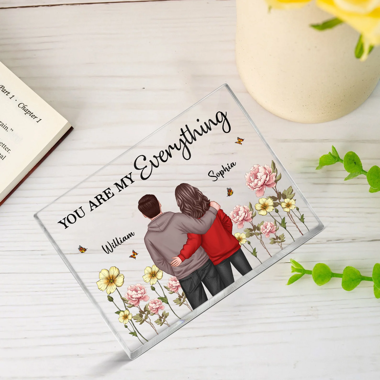 Couple Birth Month Flower Personalized Rectangle Acrylic Block Plaque, Heartfelt Gift For Couple, For Him, For Her, Boyfriend, Girlfriend, Husband, Wife - Image 3