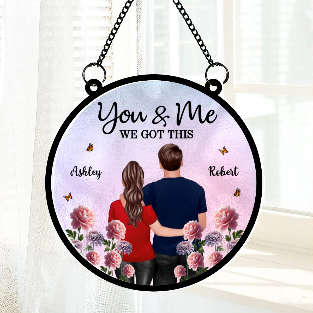 Couple Birth Month Flowers Personalized Suncatcher, Gift For Couple, Gift For Her - Image 13