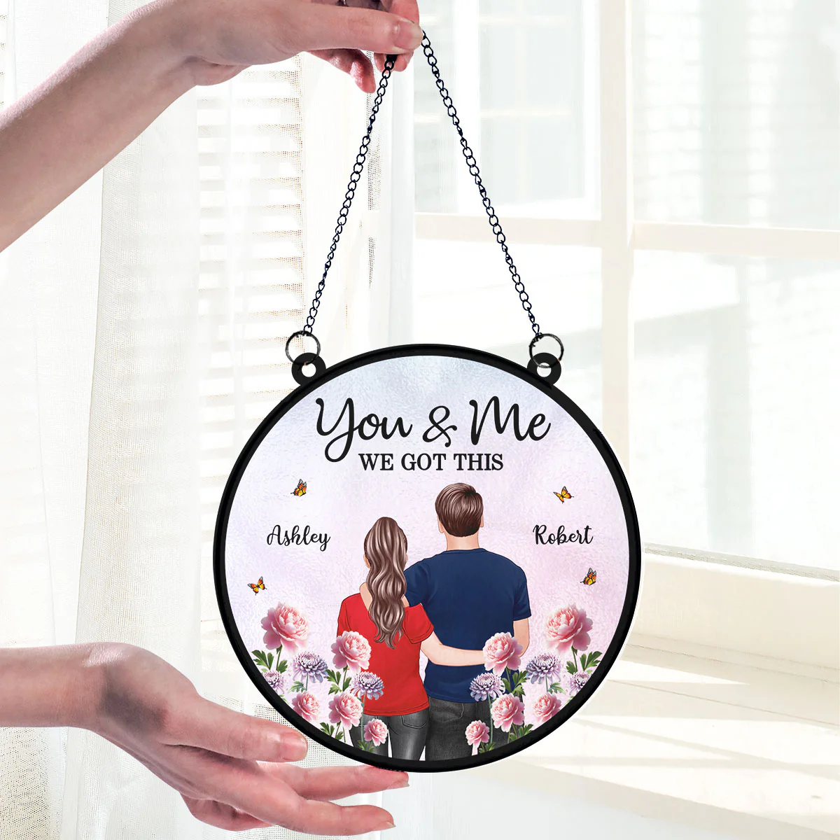 Couple Birth Month Flowers Personalized Suncatcher, Gift For Couple, Gift For Her - Image 7