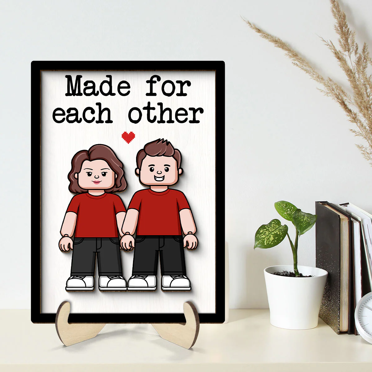 Couple Block Characters Personalized 2-Layer Wooden Plaque - Image 2