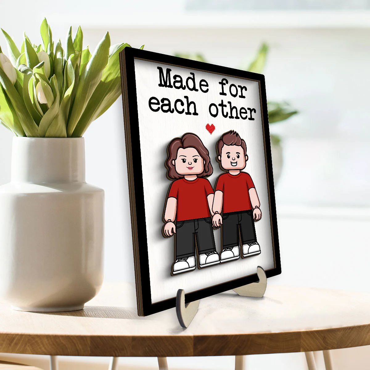 Couple Block Characters Personalized 2-Layer Wooden Plaque - Image 3