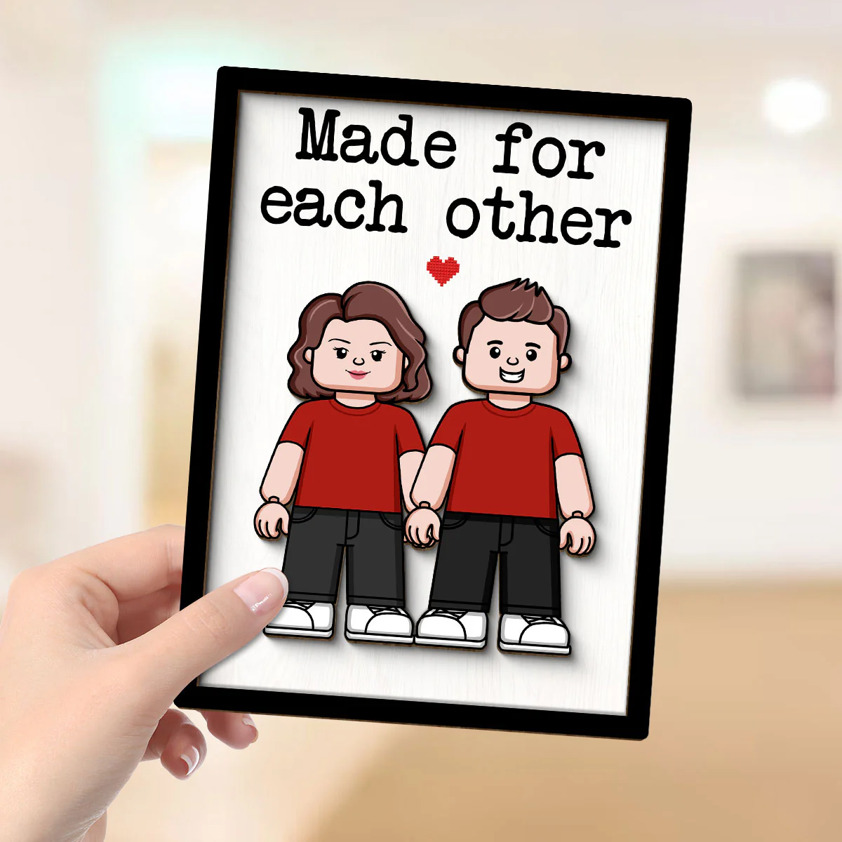 Couple Block Characters Personalized 2-Layer Wooden Plaque - Image 4