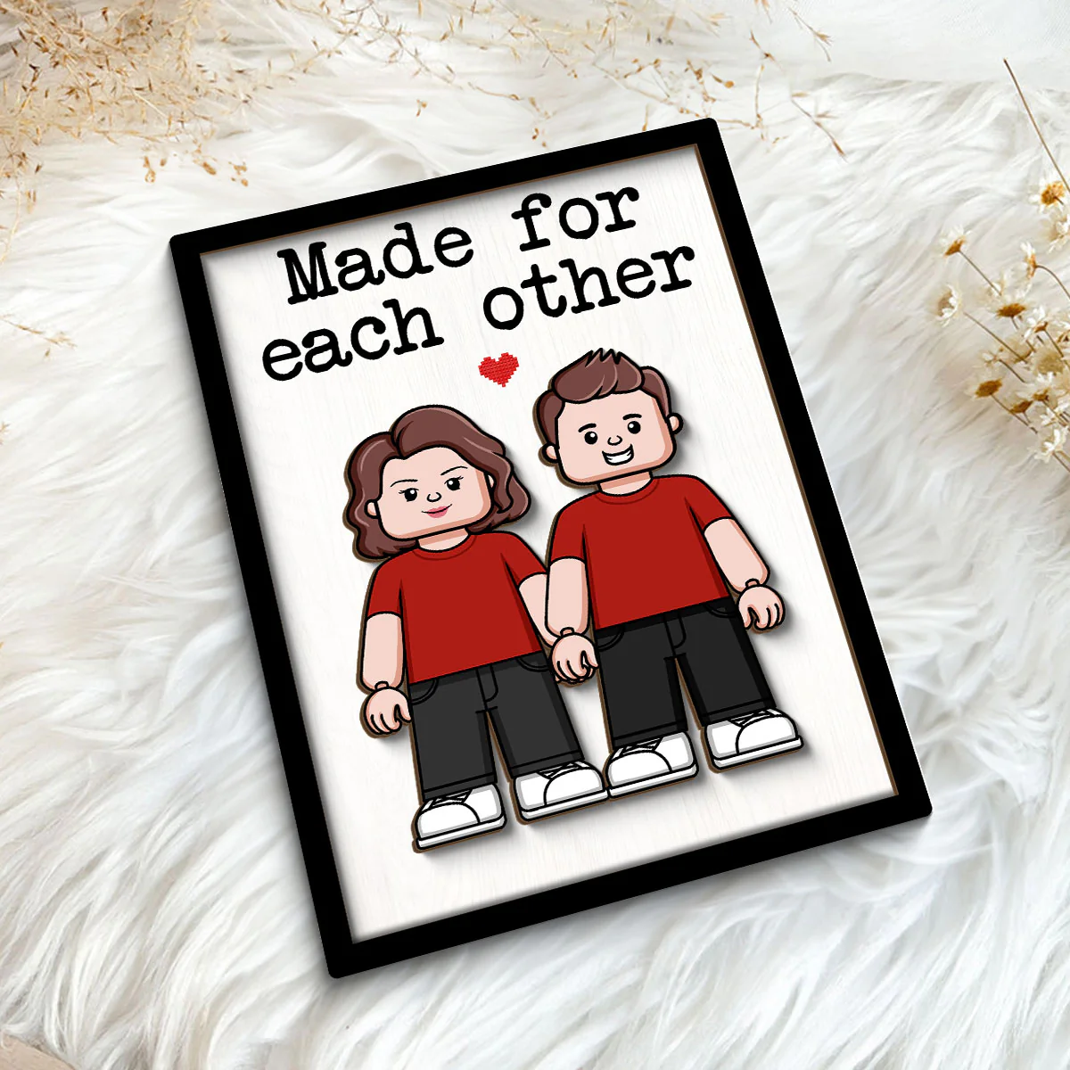 Couple Block Characters Personalized 2-Layer Wooden Plaque - Image 5