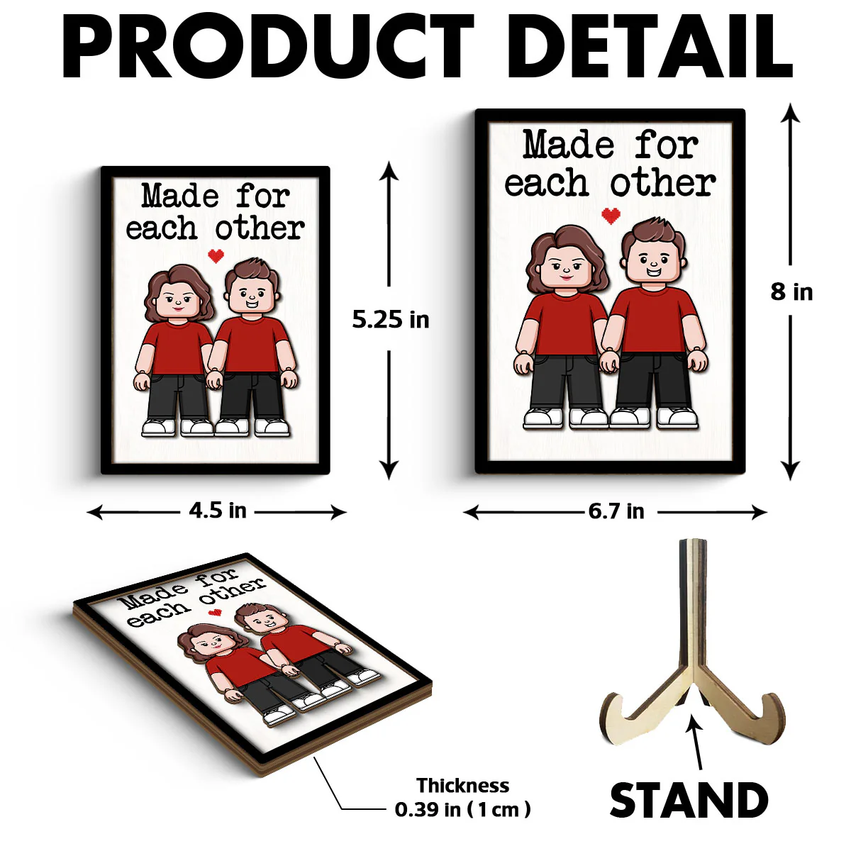 Couple Block Characters Personalized 2-Layer Wooden Plaque - Image 6