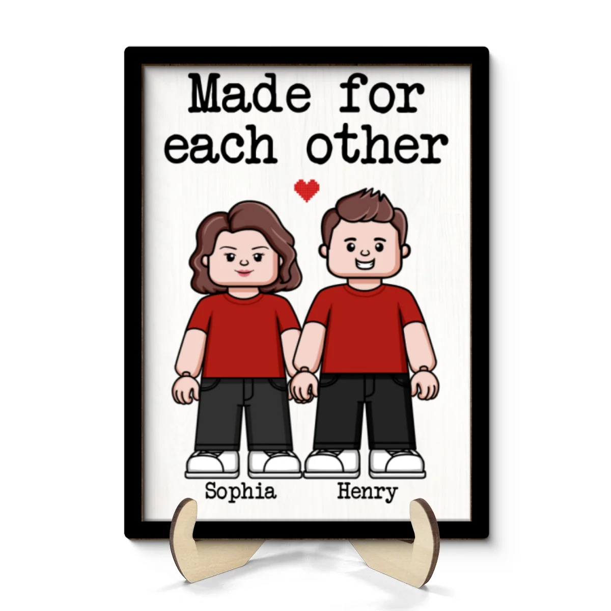 Couple Block Characters Personalized 2-Layer Wooden Plaque - Image 8