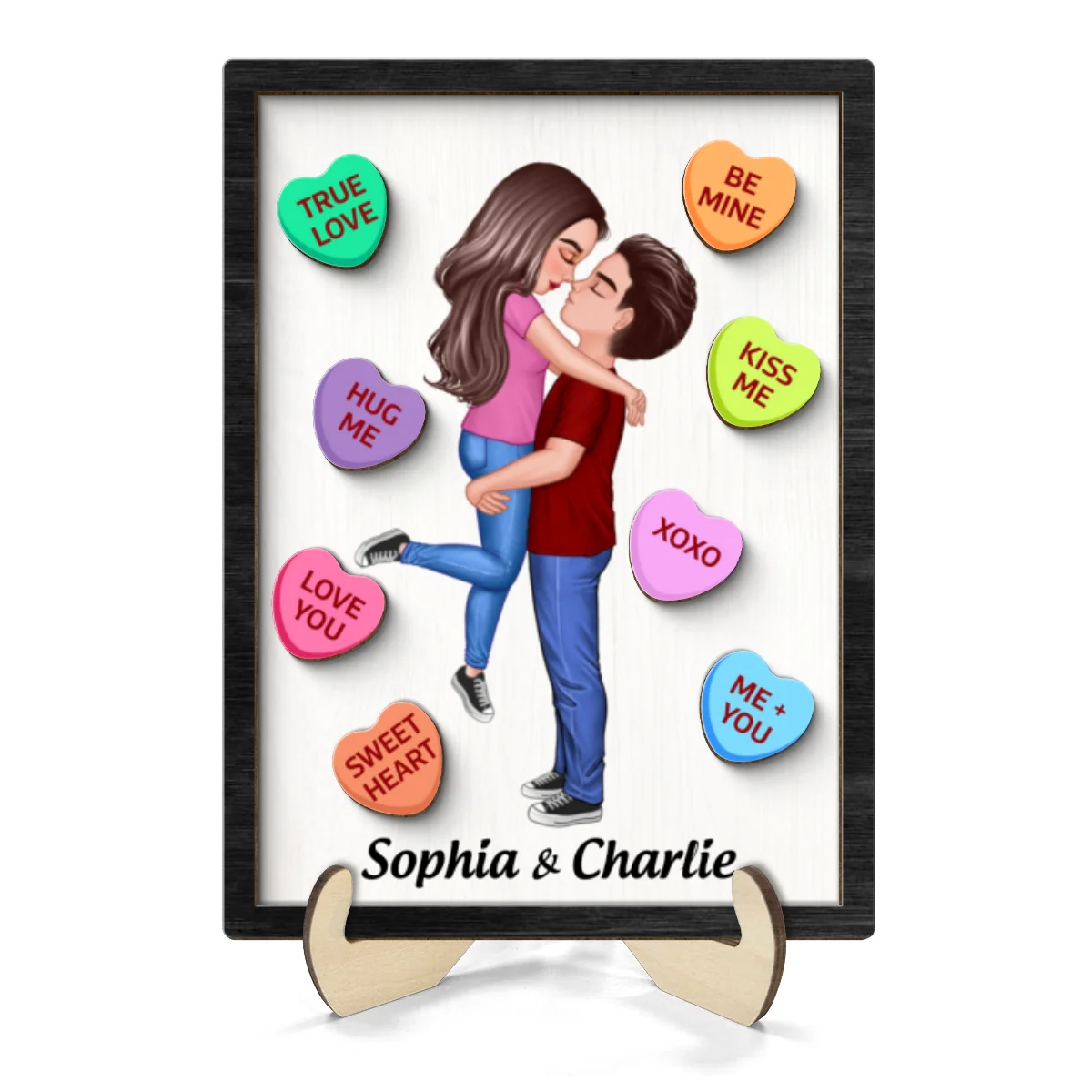 Couple Conversation Hearts Valentine‘s Day Gift Personalized 2-Layer Wooden Plaque - Image 10
