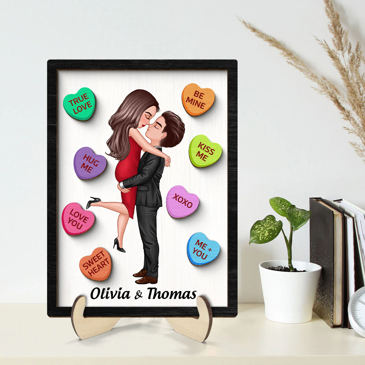 Couple Conversation Hearts Valentine‘s Day Gift Personalized 2-Layer Wooden Plaque - Image 2