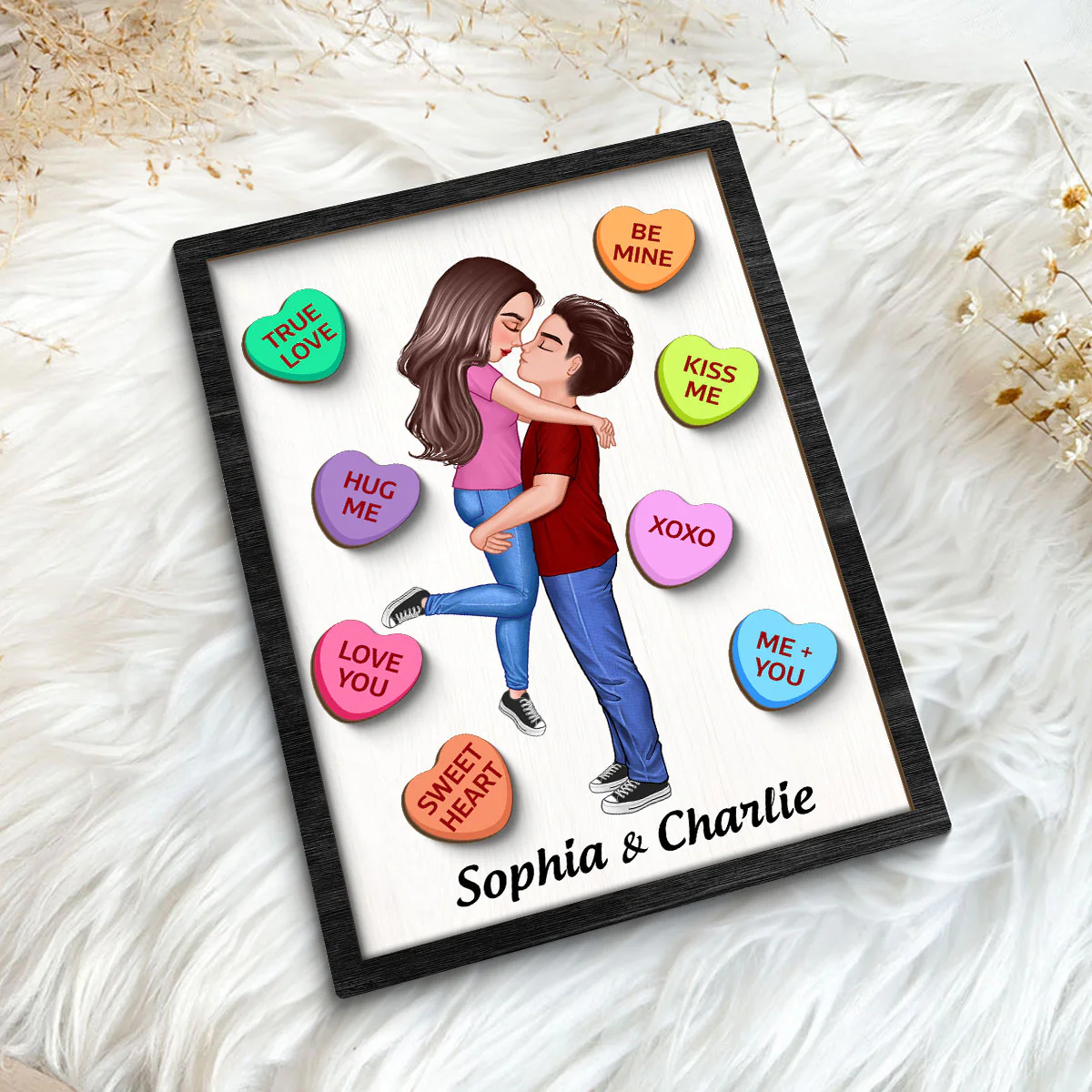 Couple Conversation Hearts Valentine‘s Day Gift Personalized 2-Layer Wooden Plaque - Image 5
