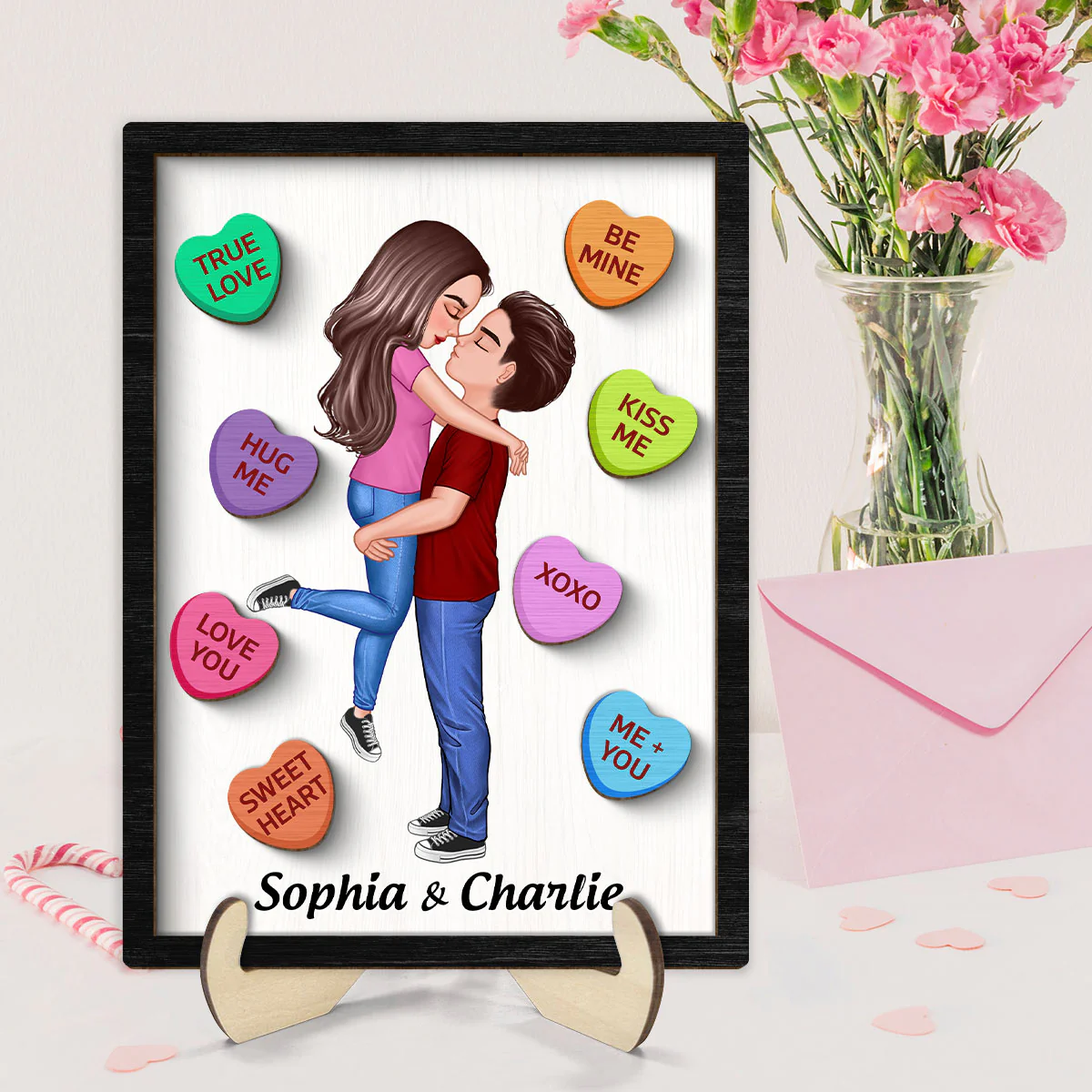 Couple Conversation Hearts Valentine‘s Day Gift Personalized 2-Layer Wooden Plaque - Image 8