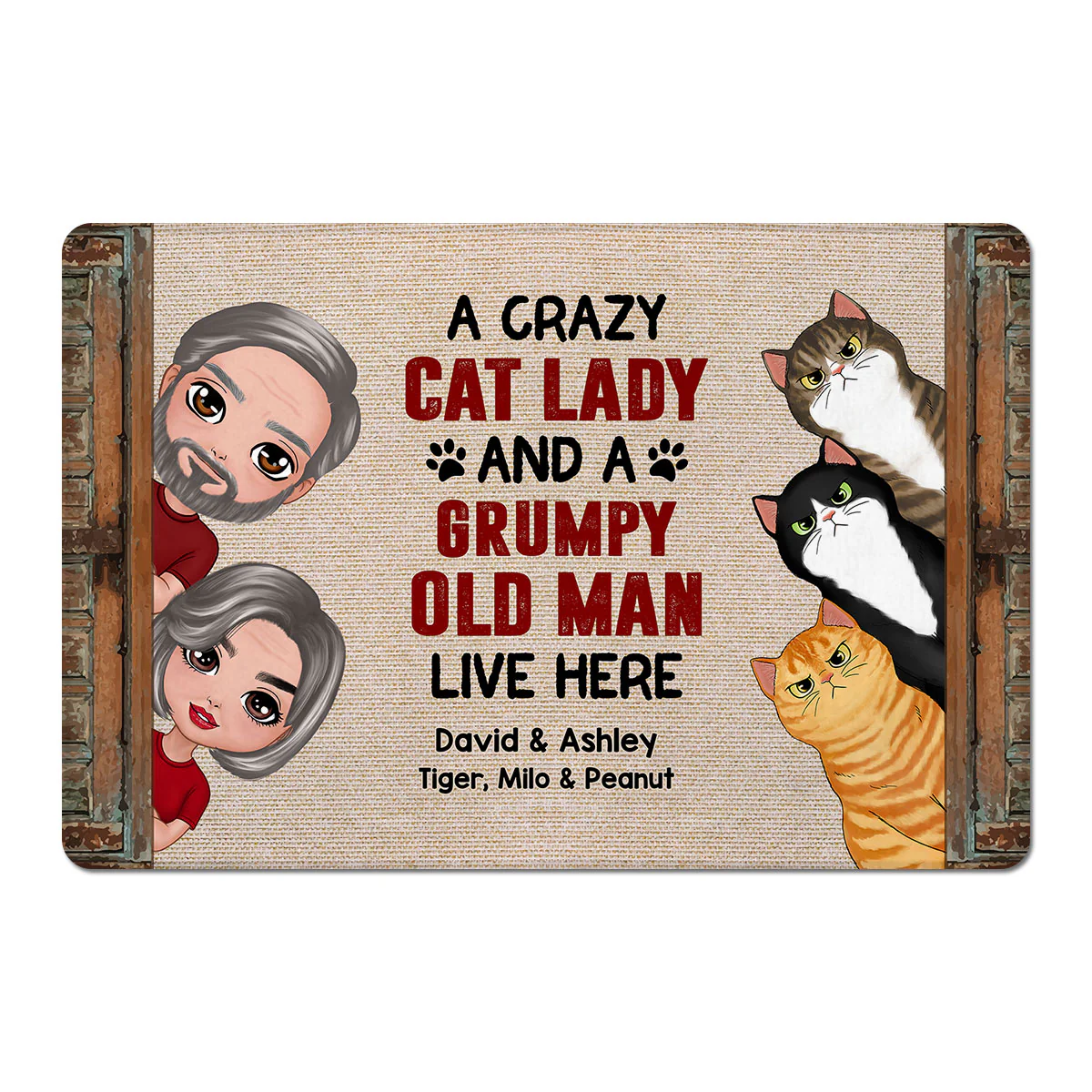 Couple Crazy Cat Lady Personalized Doormat