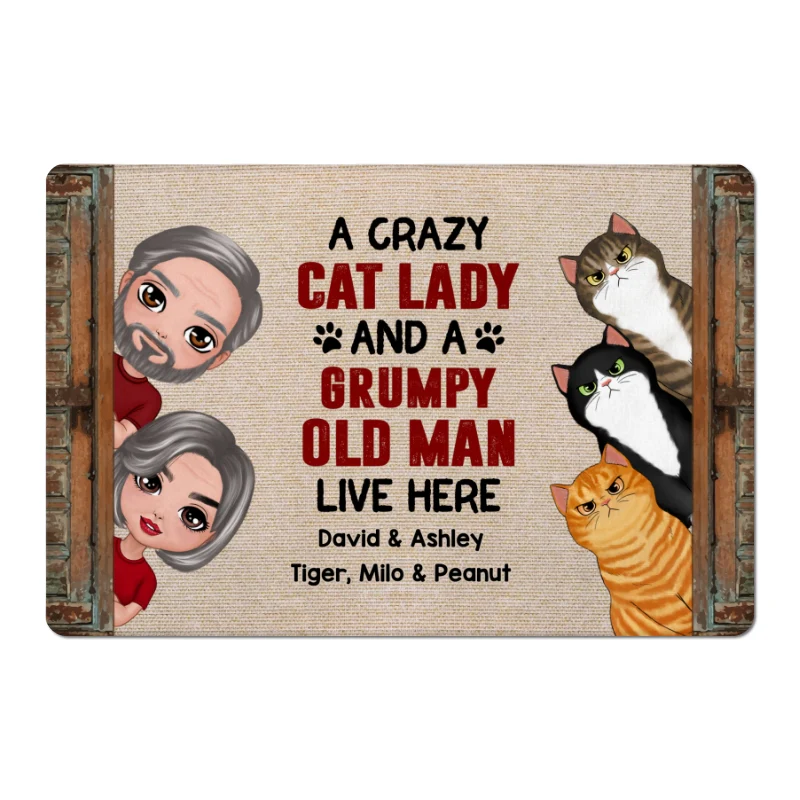 Couple Crazy Cat Lady Personalized Doormat - Image 4