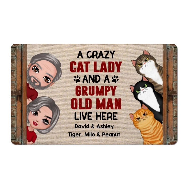 Couple Crazy Cat Lady Personalized Doormat - Image 5