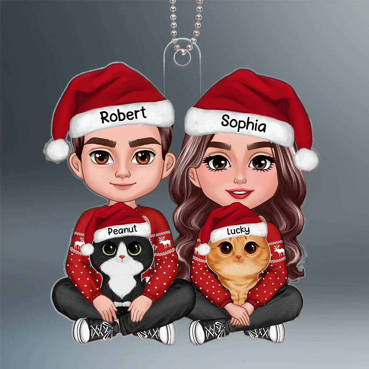 Couple Crossed Leg & Cute Watercolor Cats Christmas Gift For Cat Lovers Personalized Acrylic Ornament - Image 2