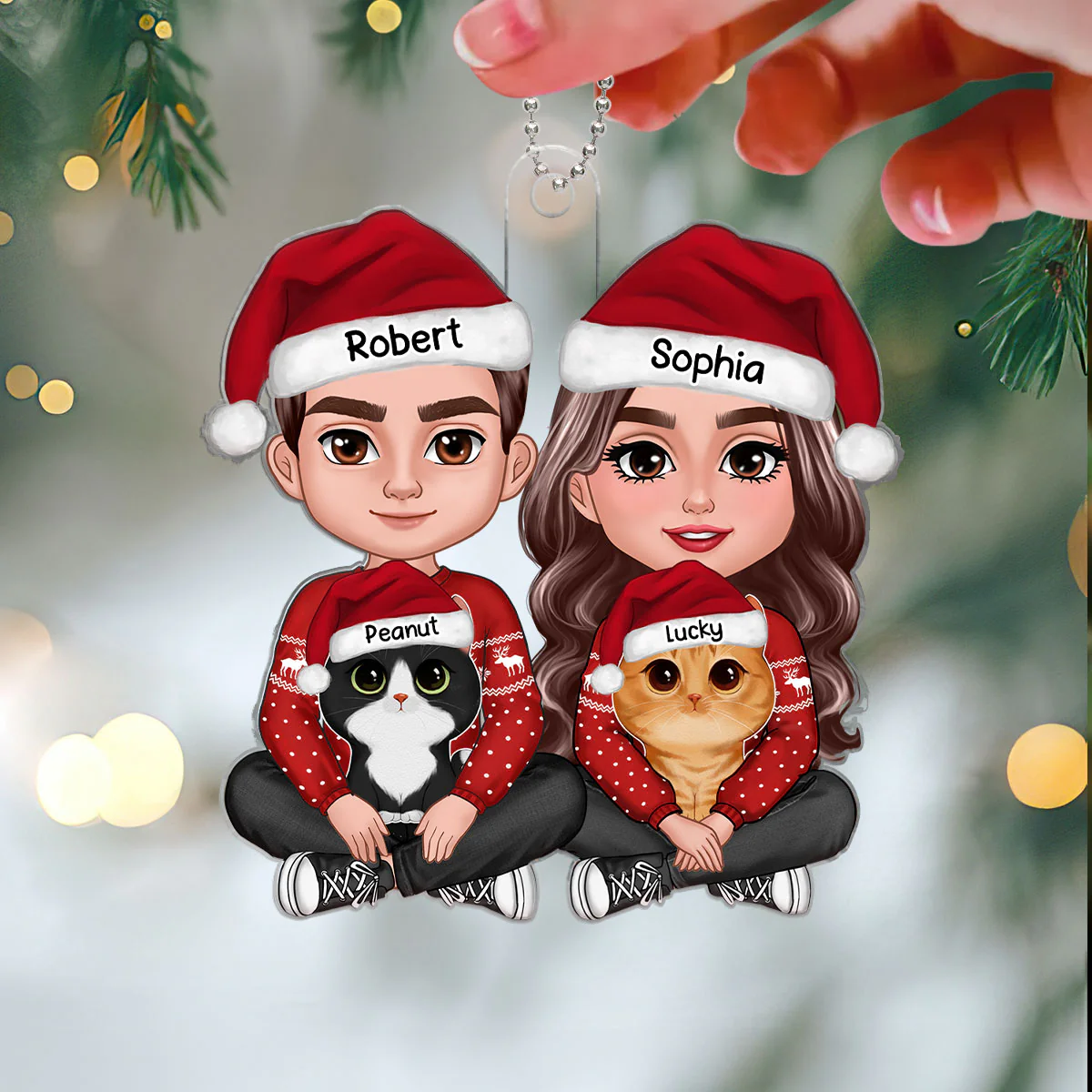 Couple Crossed Leg & Cute Watercolor Cats Christmas Gift For Cat Lovers Personalized Acrylic Ornament - Image 3