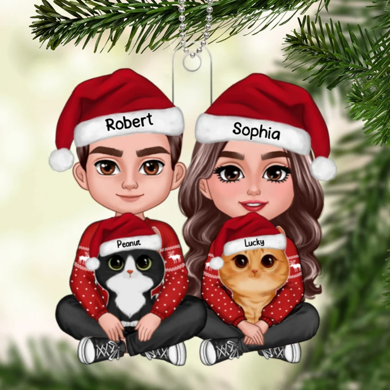 Couple Crossed Leg & Cute Watercolor Cats Christmas Gift For Cat Lovers Personalized Acrylic Ornament - Image 5