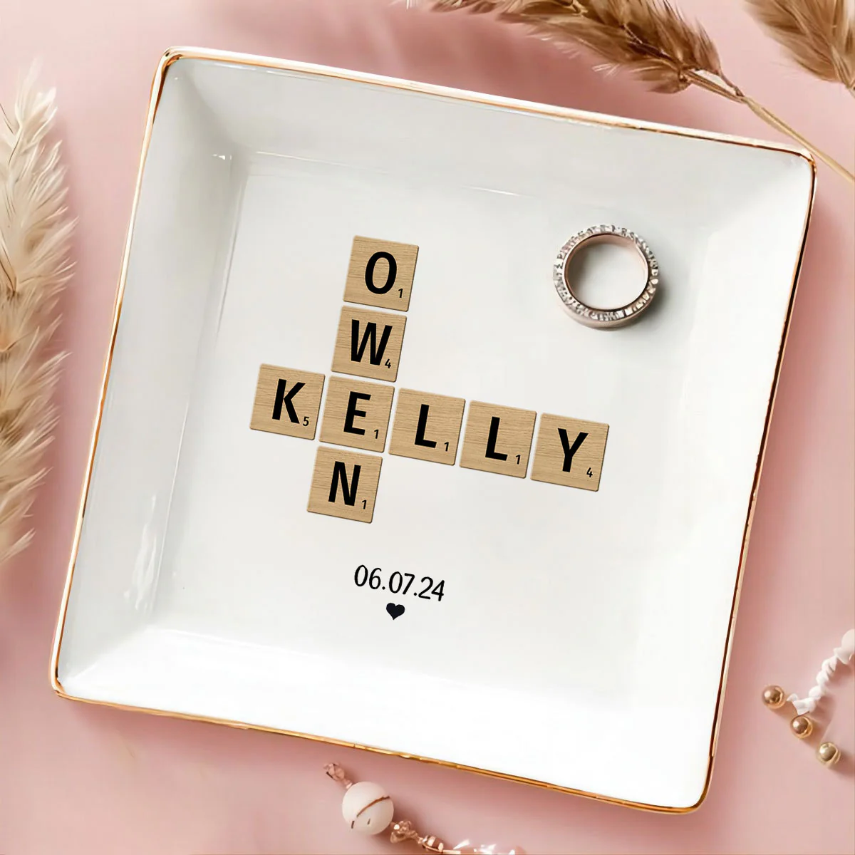 Couple Crossword Art - Created In A Moment Personalized Dish Jewelry, Gift for Her, Wedding Gift, Engagement Gift - Image 6