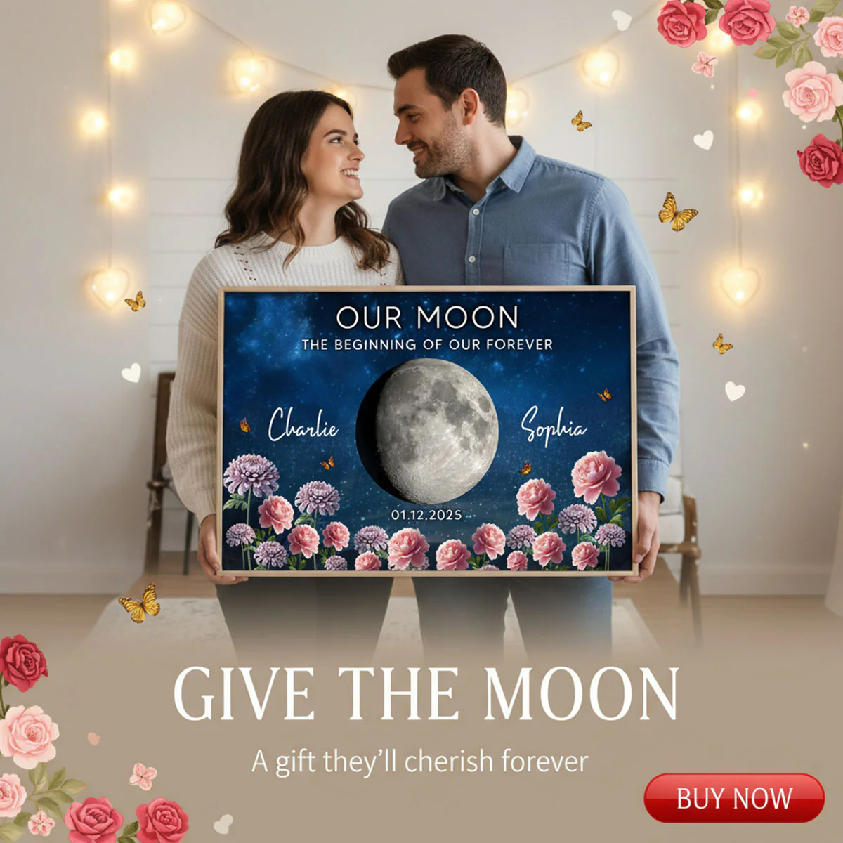 Couple Custom Moon Phase Anniversary Date Birth Month Flowers - Personalized Poster - Valentine's Day Gift For Couple - Image 15