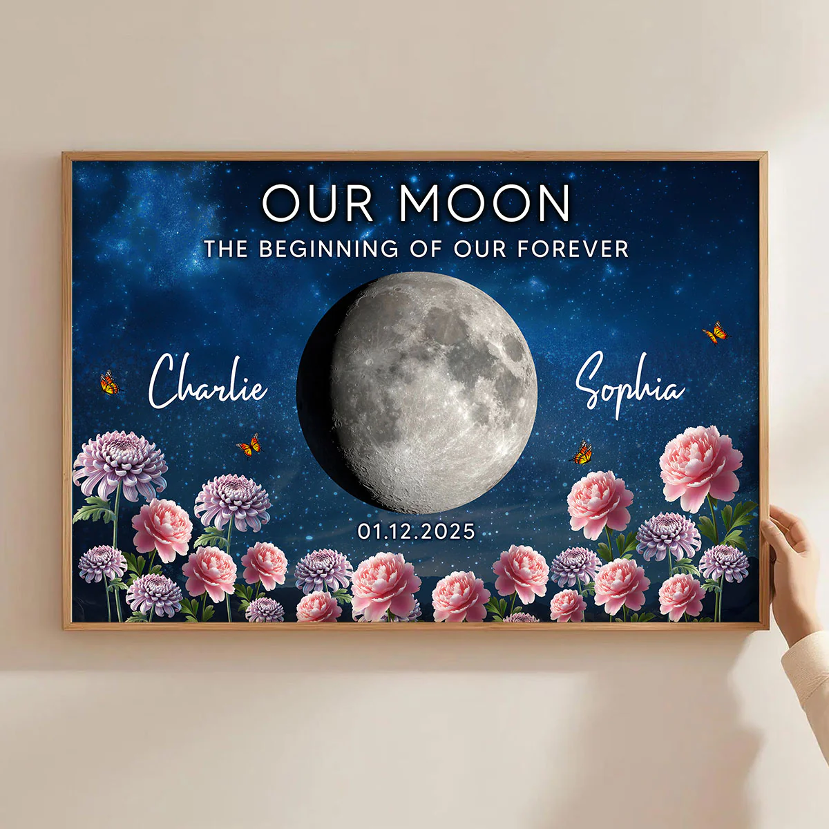 Couple Custom Moon Phase Anniversary Date Birth Month Flowers - Personalized Poster - Valentine's Day Gift For Couple - Image 4