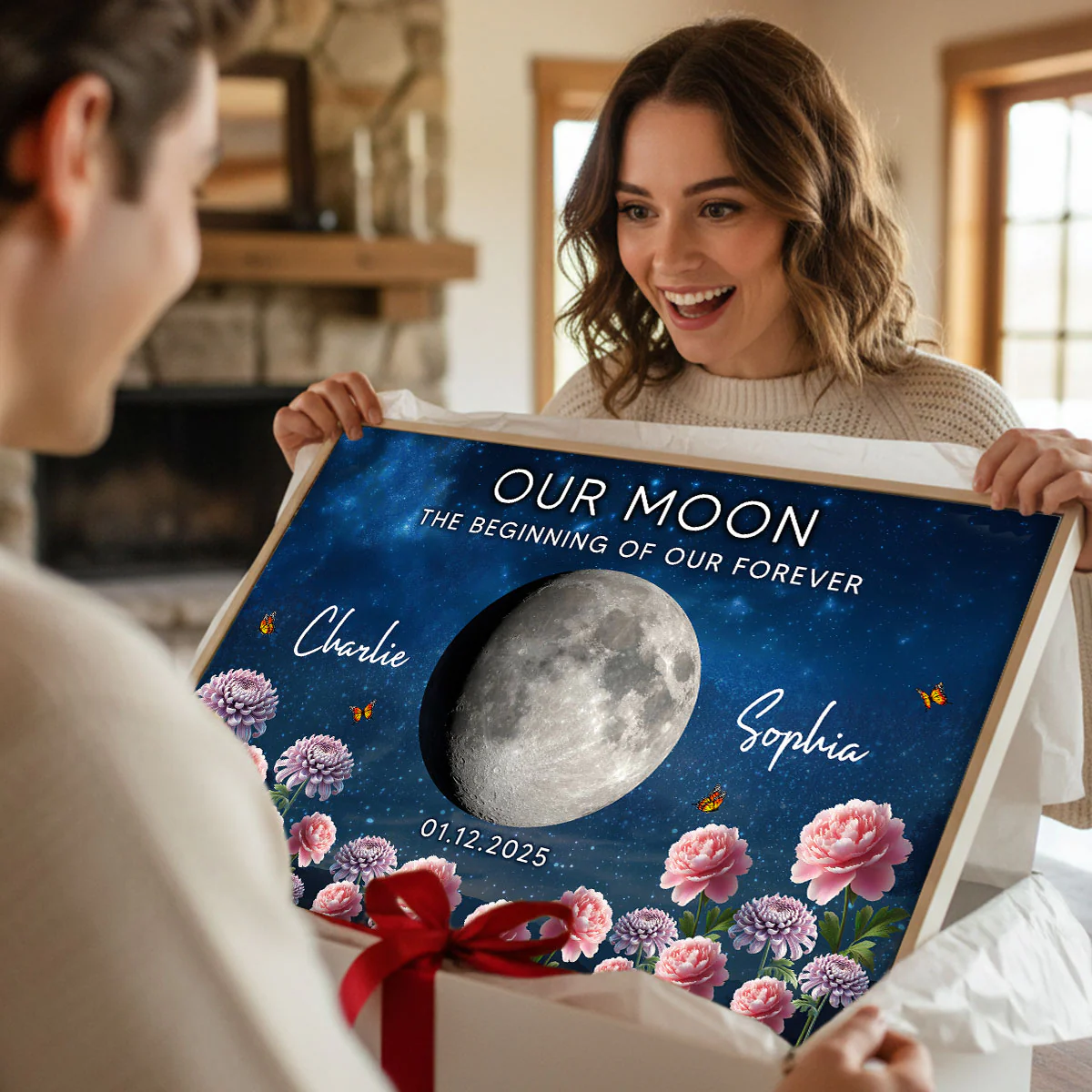 Couple Custom Moon Phase Anniversary Date Birth Month Flowers - Personalized Poster - Valentine's Day Gift For Couple - Image 7