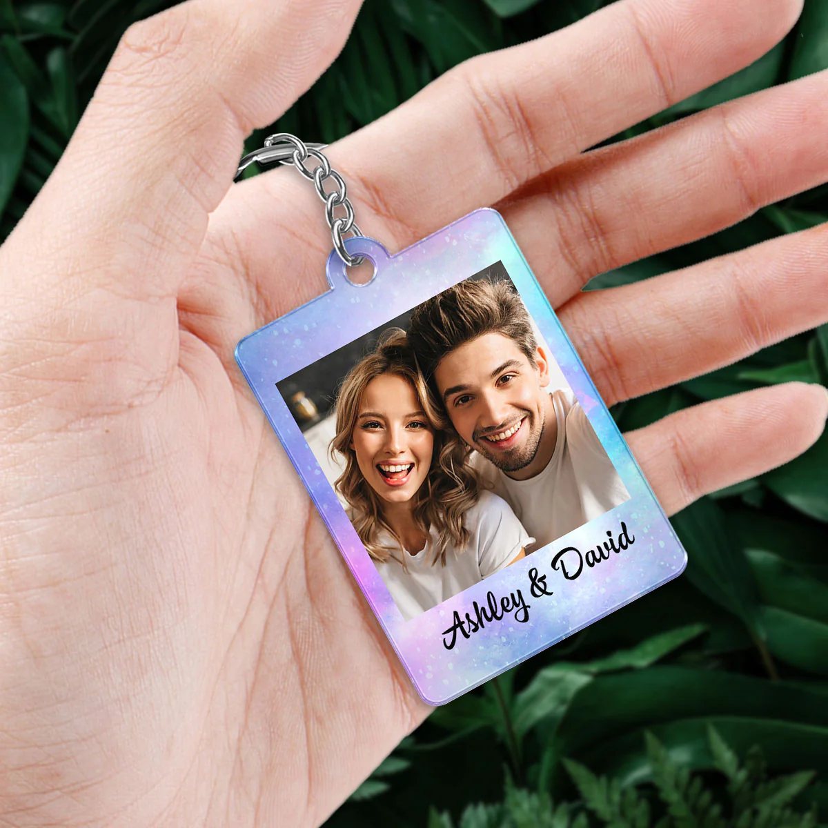 Couple Custom Photo & Favorite Song Scannable QR Code Personalized Acrylic Keychain - Image 2