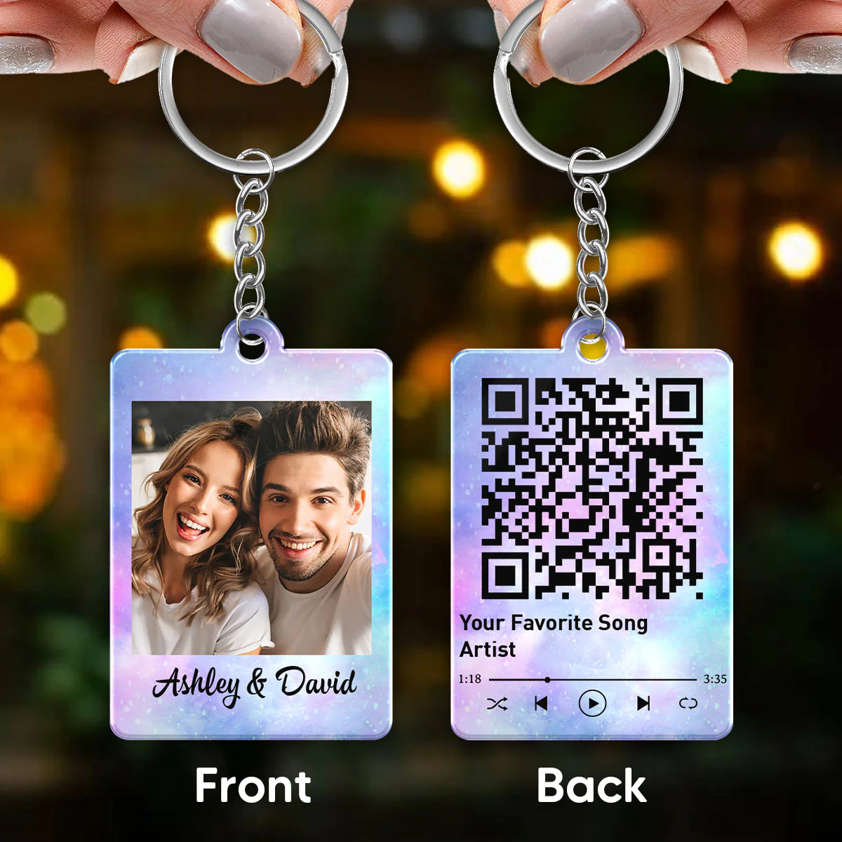Couple Custom Photo & Favorite Song Scannable QR Code Personalized Acrylic Keychain - Image 3