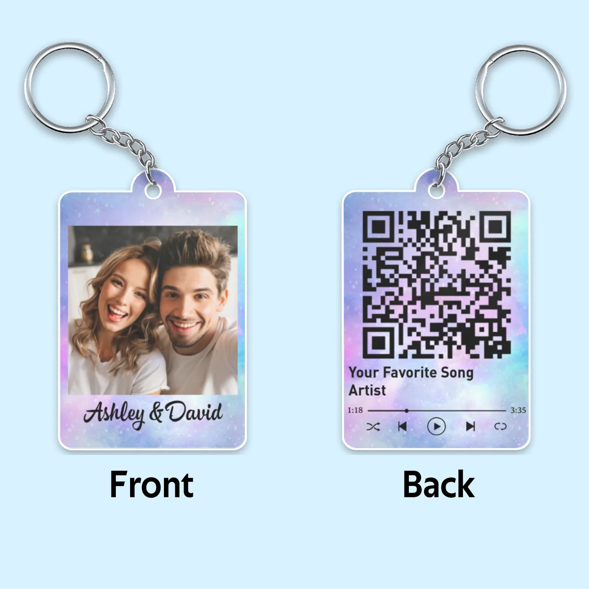 Couple Custom Photo & Favorite Song Scannable QR Code Personalized Acrylic Keychain - Image 4