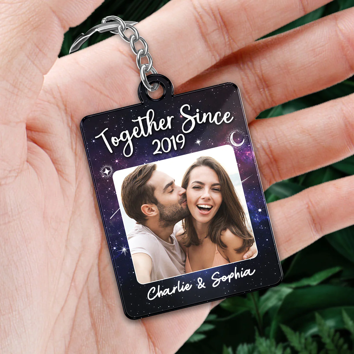 Couple Custom Photo Galaxy Night Favorite Song Scannable QR Code Personalized Acrylic Keychain - Image 2